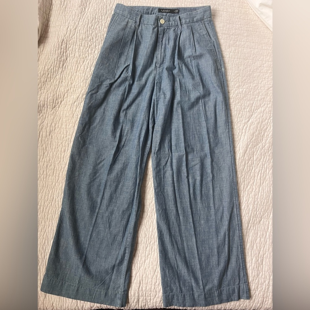 Cotton Chambray Wide Leg Trousers Lauren Ralph Lauren